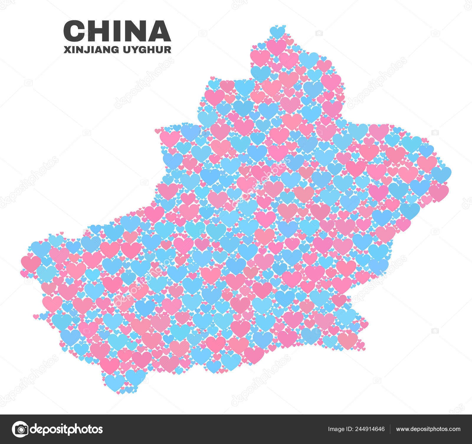 Xinjiang Uyghur Region Map Mosaic Of Lovely Hearts Stock