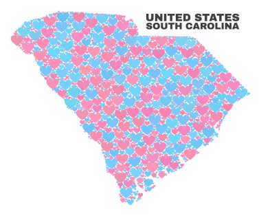 Güney Carolina eyalet harita - Love Hearts mozaiği