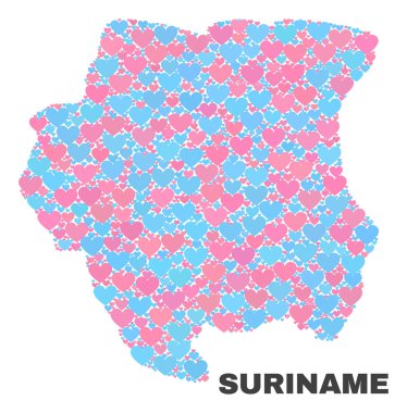 Surinam Haritası - Love Hearts mozaiği