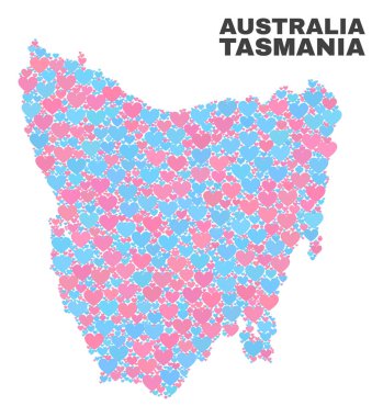 Tazmanya Adası Haritası - Valentine Kalpler mozaiği