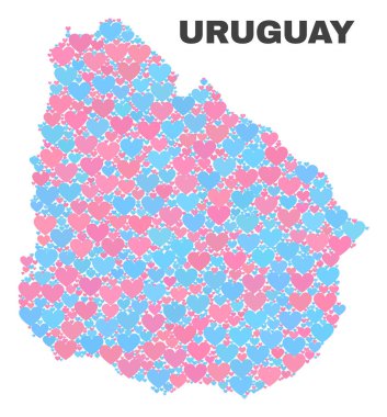 Uruguay Haritası - Valentine Kalpler mozaiği