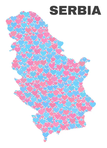 Sérvia Mapa - Mosaico do Amor Corações —  Vetores de Stock