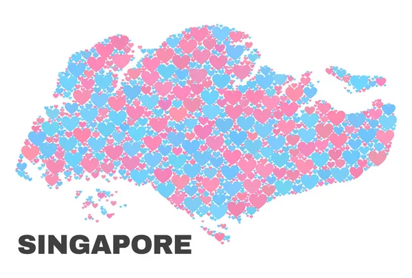 Singapore map - Mosaik aus Valentinsherzen — Stockvektor