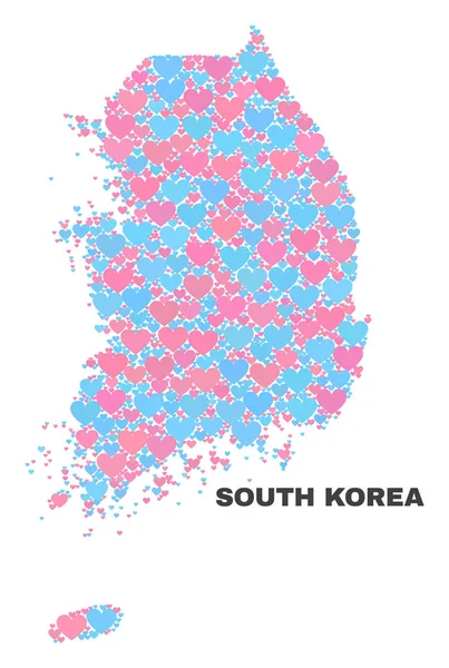Carte de la Corée du Sud - Mosaïque des cœurs d'amour — Image vectorielle