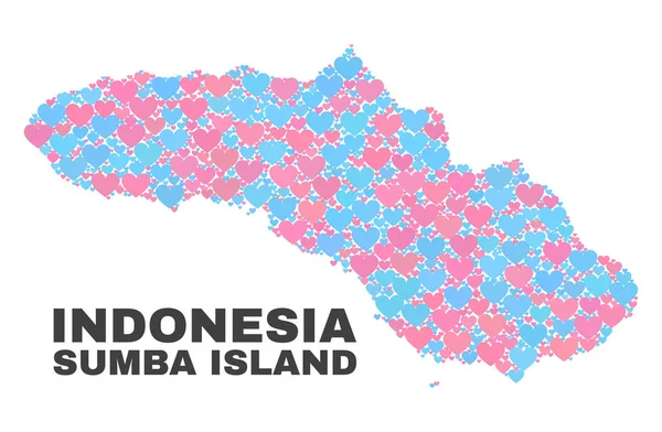 Mapa wyspy Sumba - mozaika Hearts-Valentine — Wektor stockowy