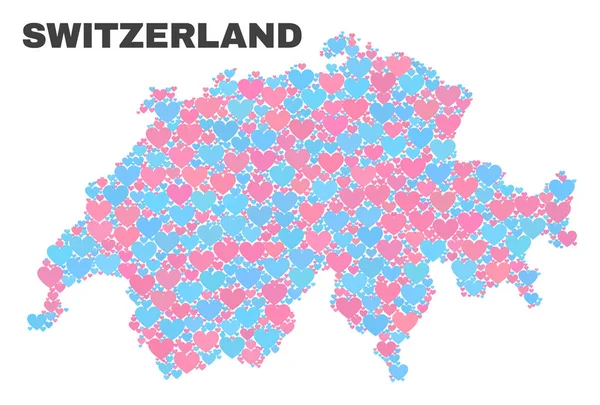 Mapa de Suiza - Mosaico de corazones de amor — Vector de stock