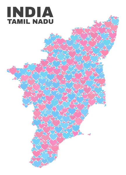 Tamil Nadu State Map - Mosaico dos Corações Adoráveis — Vetor de Stock