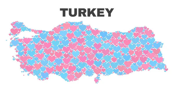 Mapa da Turquia - Mosaico dos Corações do Amor — Vetor de Stock