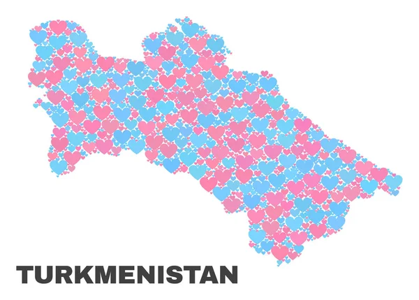 Türkmenistan harita - mozaik güzel kalpler — Stok Vektör