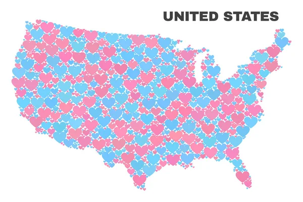 Карта США - Mosaic of Love Hearts — стоковый вектор