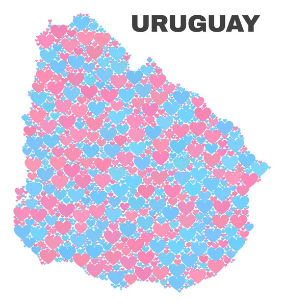 Uruguay Mapa - Mosaico de Corazones de San Valentín — Vector de stock