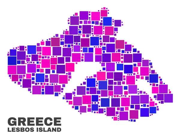 Mapa wyspy Lesbos mozaika kwadratowych elementów — Wektor stockowy
