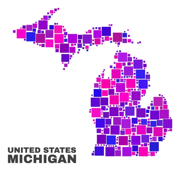 Mosaico Michigan mapa estatal de elementos cuadrados — Vector de stock