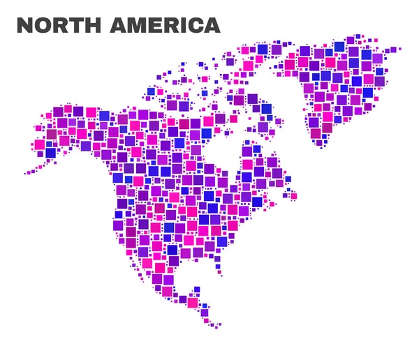 正方形のアイテムのモザイクの北アメリカ地図 — ストックベクタ