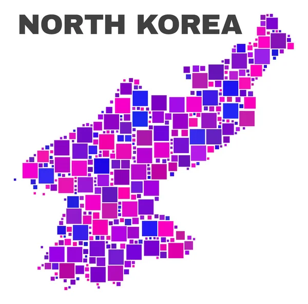 Mosaico Corea del Norte Mapa de elementos cuadrados — Vector de stock