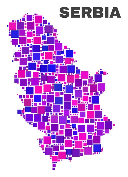 Mosaico Sérvia Mapa dos elementos quadrados —  Vetores de Stock