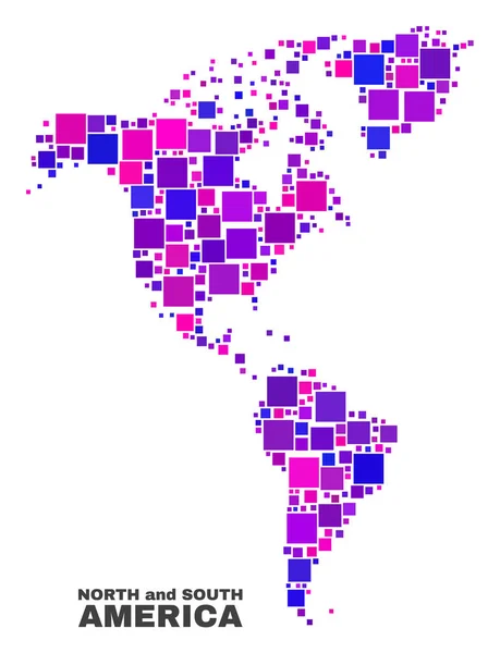 Mosaico América del Sur y del Norte Mapa de Elementos Cuadrados — Vector de stock