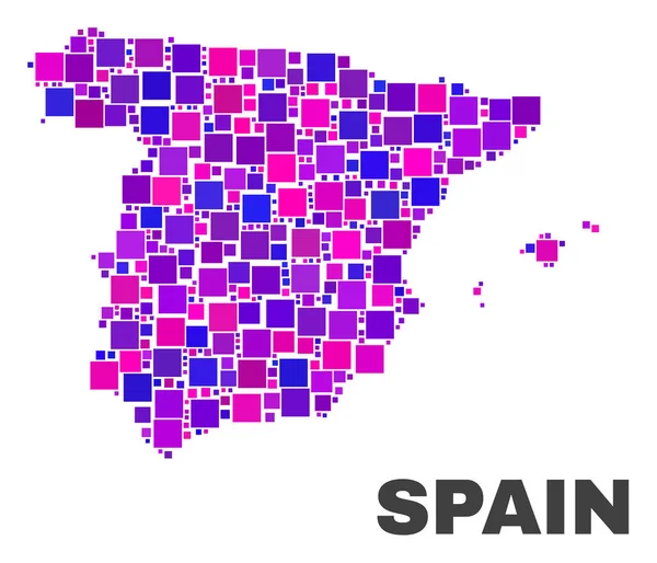 Mosaic Spain Map of Square Elements — Stock Vector