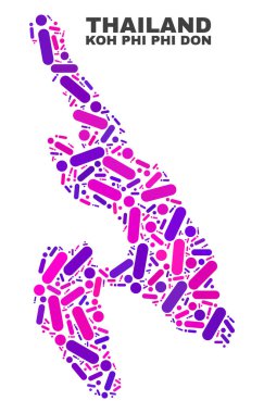 Mozaik Koh Phi Don Haritası noktalar ve çizgiler