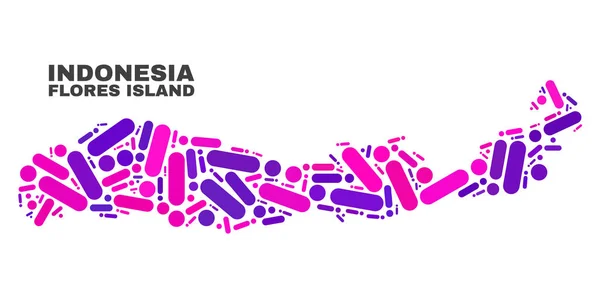 Mosaico Isla Flores de Indonesia Mapa de Puntos y Líneas — Archivo Imágenes Vectoriales