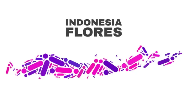 Mosaico Flores Isole dell'Indonesia Mappa di Punti e Linee — Vettoriale Stock