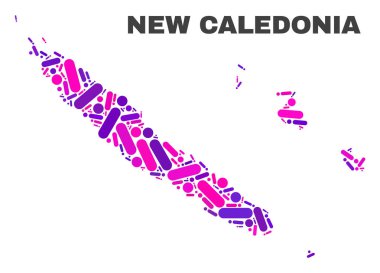 Mozaik Yeni Kaledonya Adaları Haritası noktalar ve çizgiler