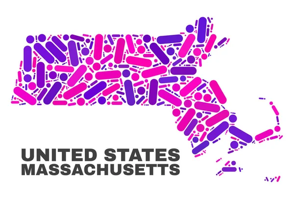 Mosaik Massachusetts State karta av punkter och linjer — Stock vektor