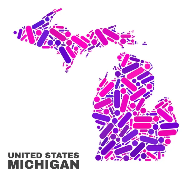 Mosaico Michigan Estado Mapa de puntos y líneas — Vector de stock