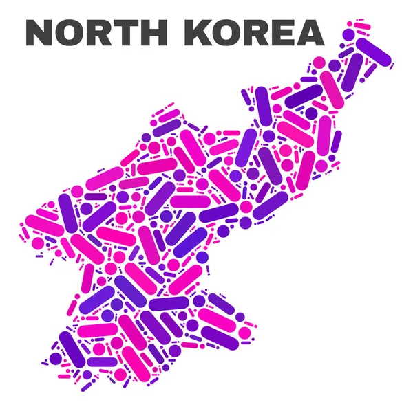 Mosaico Corea del Norte Mapa de puntos y líneas — Vector de stock