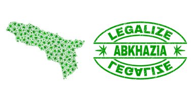 Esrar yaprakları ile kolaj Abhazya harita yasallaştırmak Grunge damga mühür