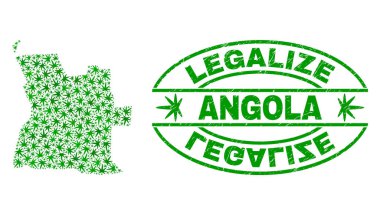 Esrar yaprakları ile kolaj Angola harita yasallaştırmak Grunge damga mühür