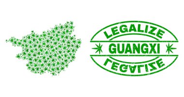 Marihuana yaprağı mozaik Guangxi eyaleti harita ile yasallaştırmak Grunge damga mühür