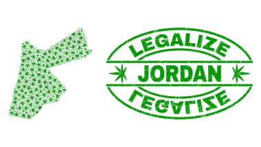 Esrar yaprakları ile mozaik Jordan harita yasallaştırmak Grunge damga mühür