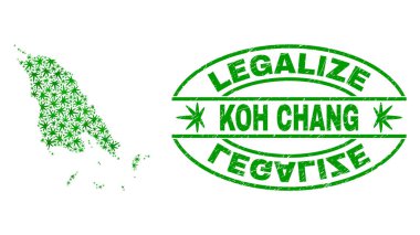 Esrar yaprakları kolaj Koh Chang harita ile yasallaştırmak Grunge damga mühür