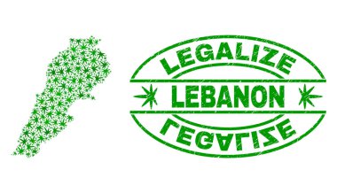 Esrar yaprakları ile kolaj Lübnan harita yasallaştırmak Grunge damga mühür