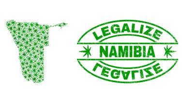 Esrar yaprakları mozaik Namibya Haritası ile yasallaştırmak Grunge damga mühür