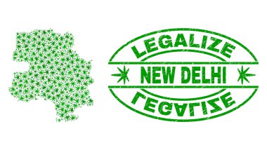 Marihuana yaprağı kolaj Yeni Delhi şehir haritası ile yasallaştırmak Grunge damga mühür