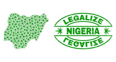 Marihuana yaprağı mozaik Nijerya harita ile yasallaştırmak Grunge damga mühür