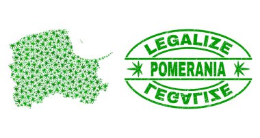 Marihuana yaprağı mozaik Pomeranya Voyvodalığı harita ile yasallaştırmak Grunge damga mühür