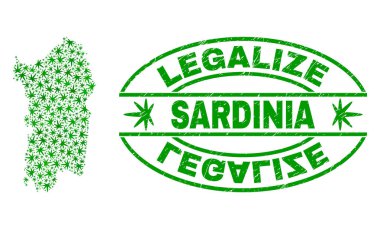 Esrar yaprakları mozaik Sardunya harita ile yasallaştırmak Grunge damga mühür