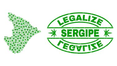 Marihuana yaprağı mozaik Sergipe devlet harita ile yasallaştırmak Grunge damga mühür