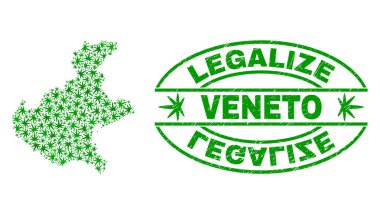 Esrar yaprakları mozaik Veneto bölgesi harita ile yasallaştırmak Grunge damga mühür