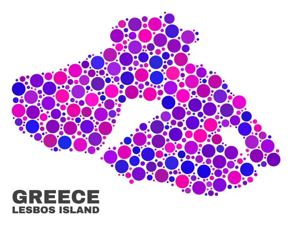 Mapa wyspy Lesbos mozaika okrągłe punkty — Wektor stockowy