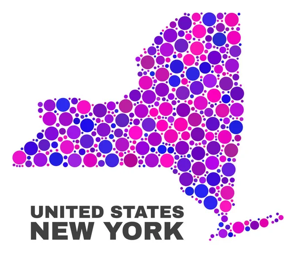 円要素のモザイク ニューヨーク州地図 — ストックベクタ