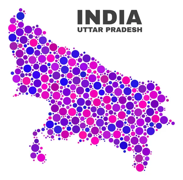 Mozaika Uttar Pradesh státní mapa oblé tečky — Stockový vektor