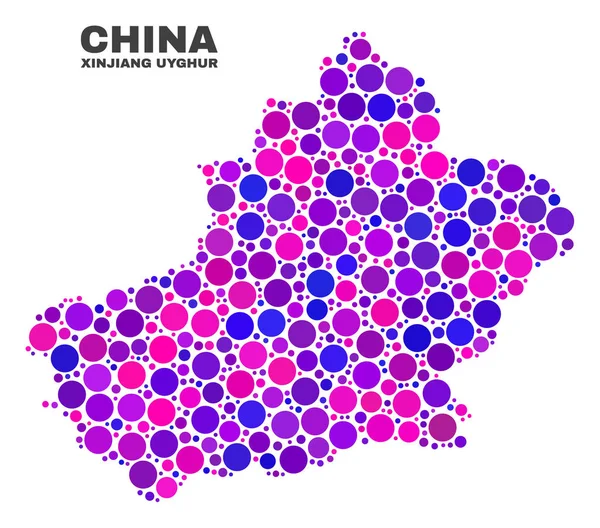Mosaik Xinjiang Uighur Region Karte von sphärischen Gegenständen — Stockvektor