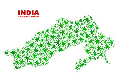 Marihuana yaprağı kolaj Arunachal Pradesh eyaletinde harita