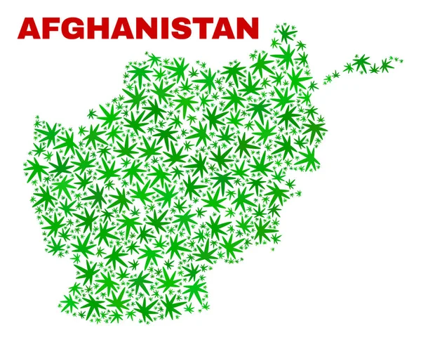 Feuilles de marijuana Collage Carte de l'Afghanistan — Image vectorielle