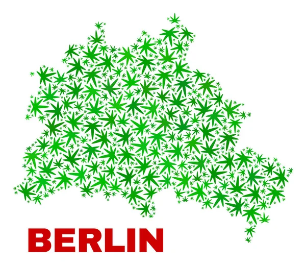 Hemp Leaves Mosaic Berlin City Map — Stock Vector