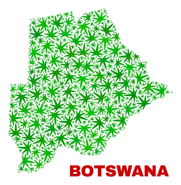 Mapa mozaika Botswana liści marihuany — Wektor stockowy